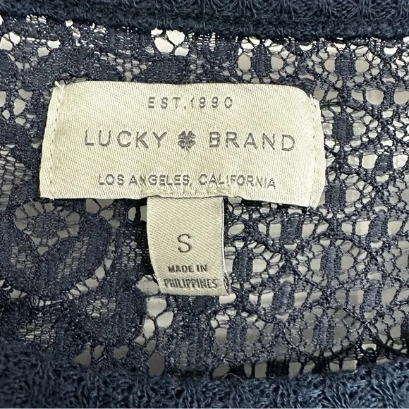 Lucky Brand size small American navy lace yoke thermal waffleknit top - Picture 4 of 6